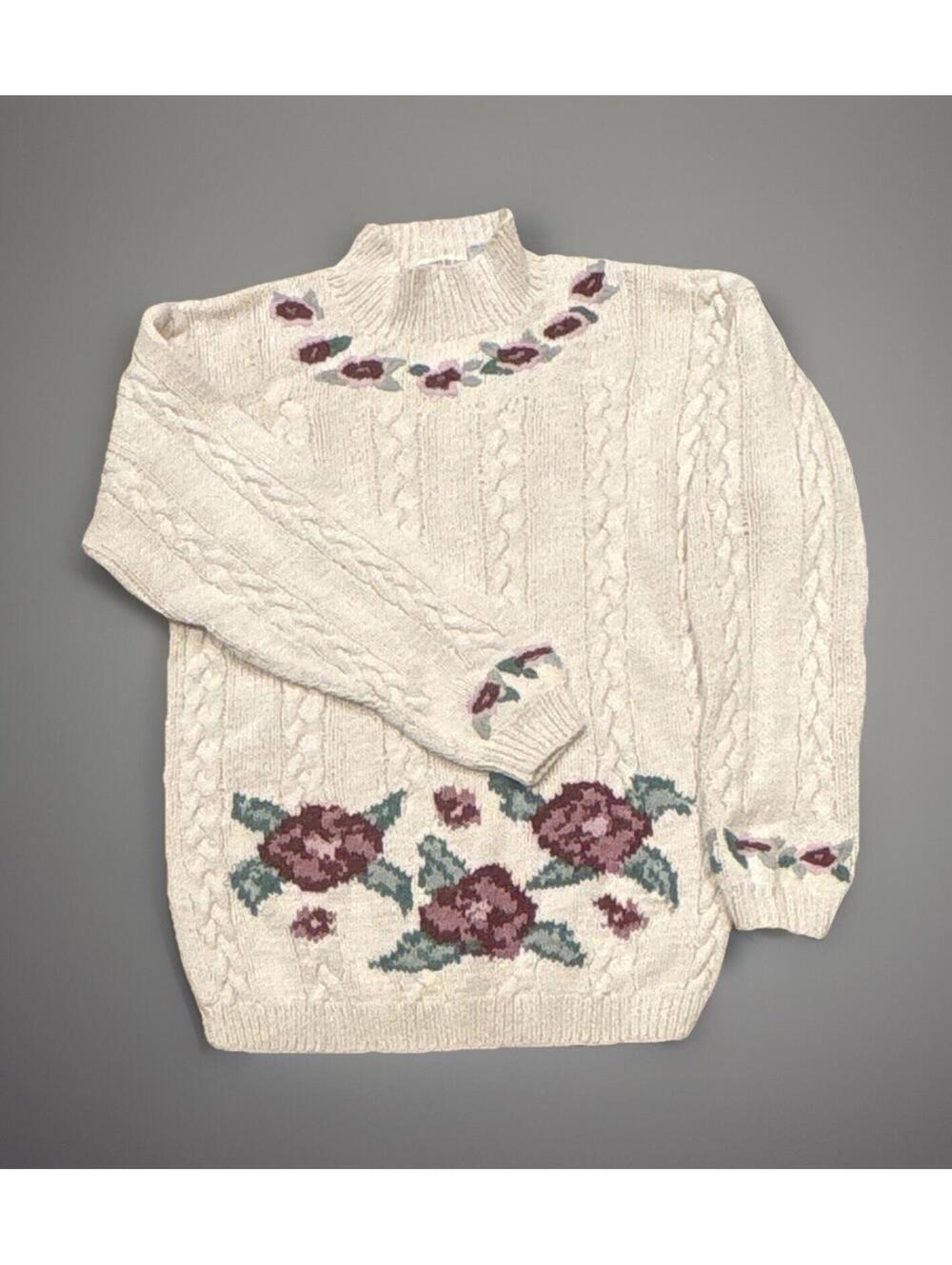 Cape Isle Knitters Women's Beige Floral Embroidered Cable-Kn